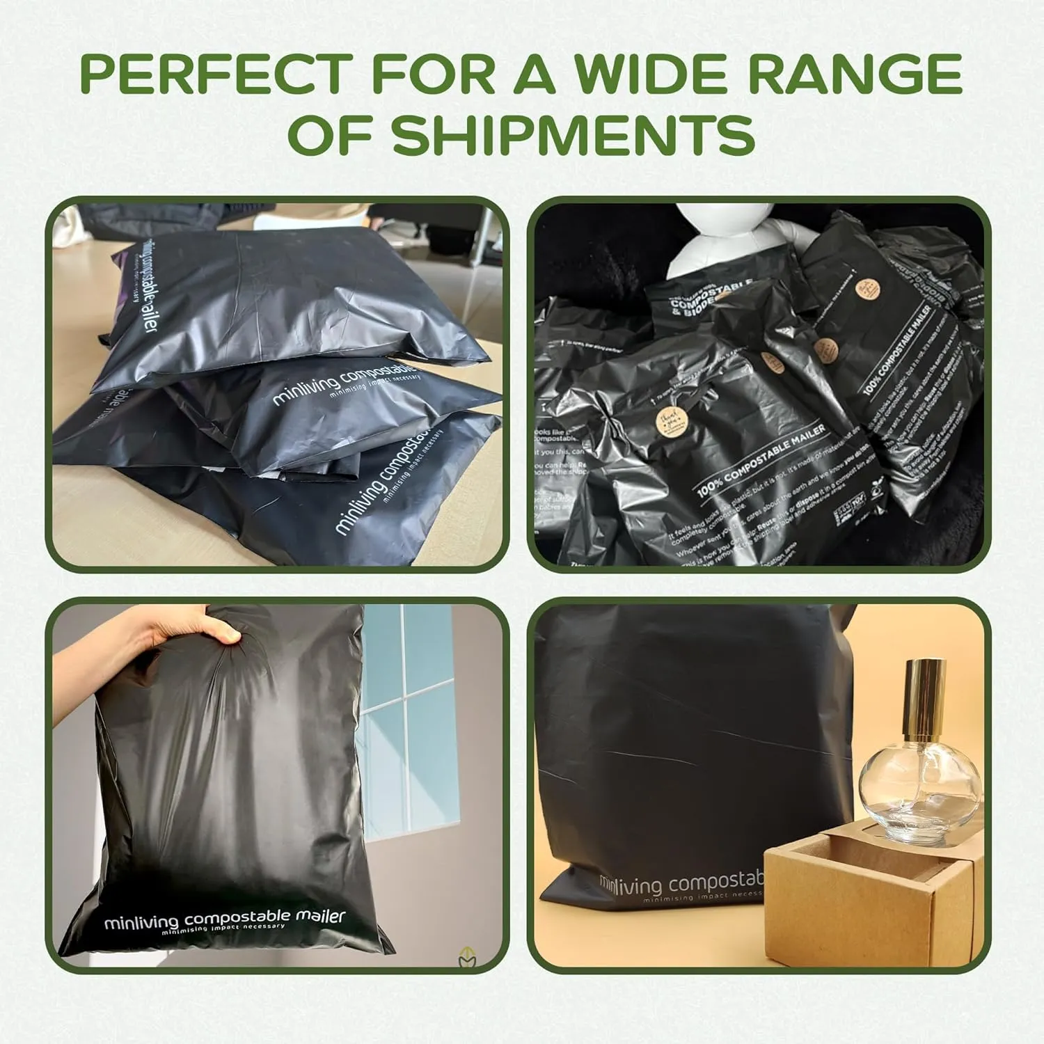 100% Compostable Biodegradable Mailers | Reusable Poly Bags | Zero-Waste Double-Seal Extra Thick | Shipping Envelopes Pouches | Certified Green Packaging - Size 14.9" x 19"