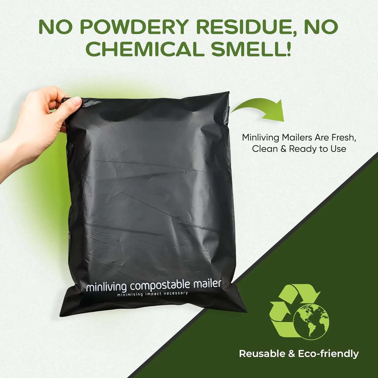 100% Compostable Biodegradable Mailers | Reusable Poly Bags | Zero-Waste Double-Seal Extra Thick | Shipping Envelopes Pouches | Certified Green Packaging - Size 14.9" x 19"