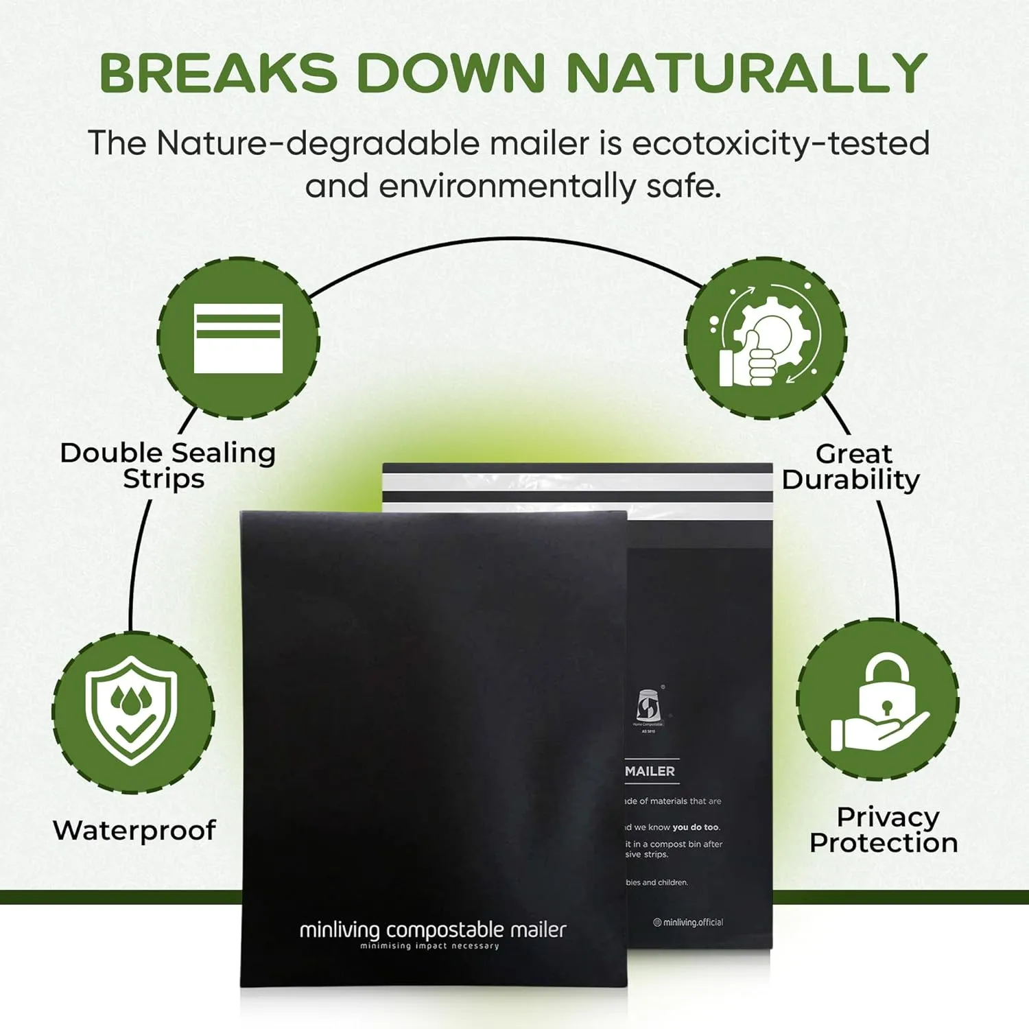 100% Compostable Biodegradable Mailers | Reusable Poly Bags | Zero-Waste Double-Seal Extra Thick | Shipping Envelopes Pouches | Certified Green Packaging - Size 14.9" x 19"