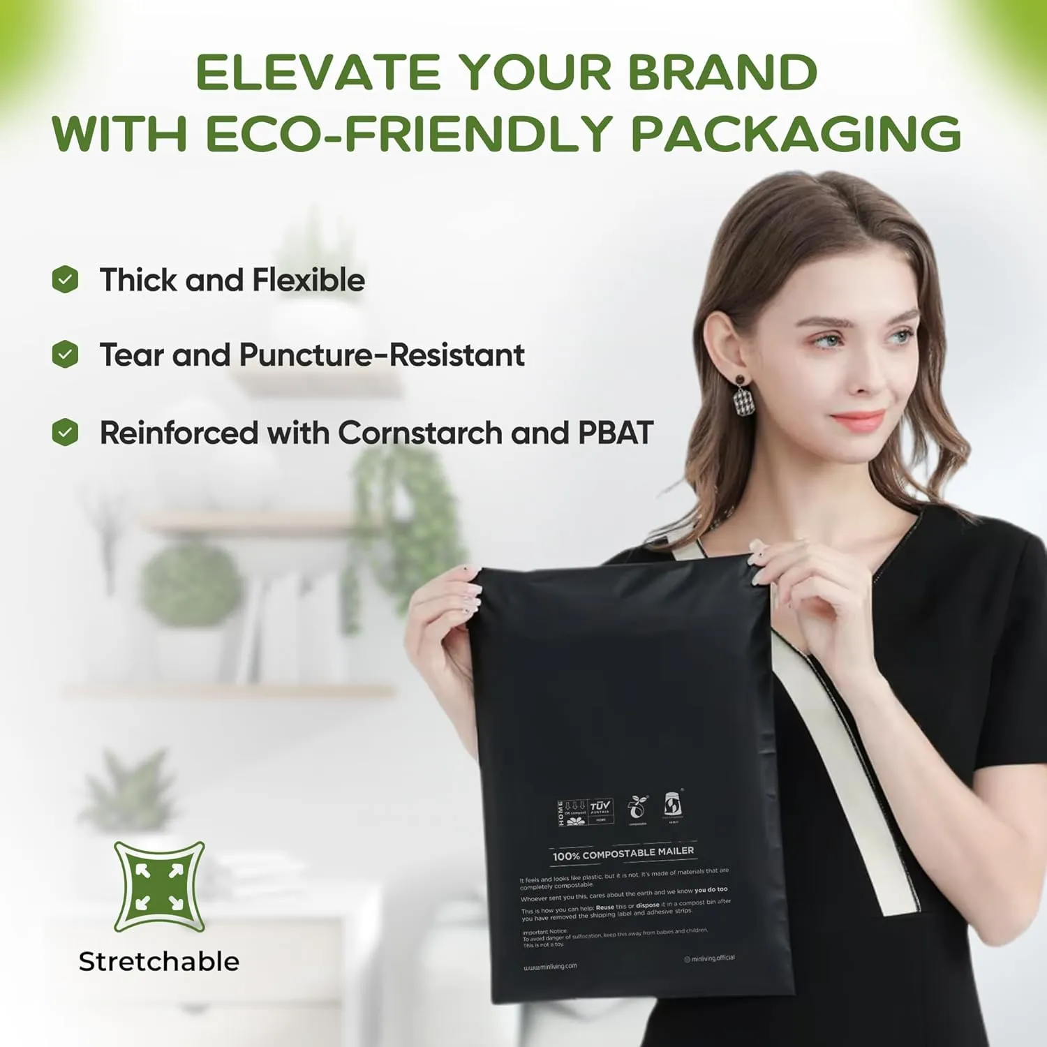 100% Compostable Biodegradable Mailers | Reusable Poly Bags | Zero-Waste Double-Seal Extra Thick | Shipping Envelopes Pouches | Certified Green Packaging - Size 14.9" x 19"