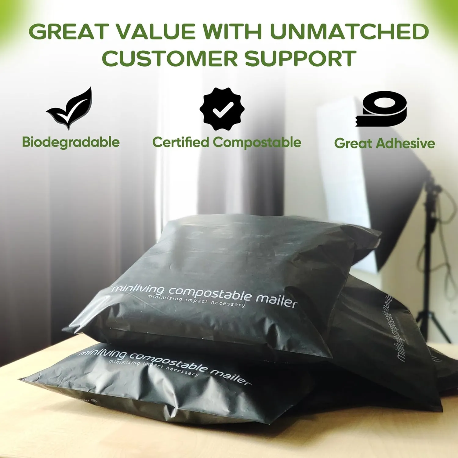 100% Compostable Biodegradable Mailers | Reusable Poly Bags | Zero-Waste Double-Seal Extra Thick | Shipping Envelopes Pouches | Certified Green Packaging - Size 14.9" x 19"