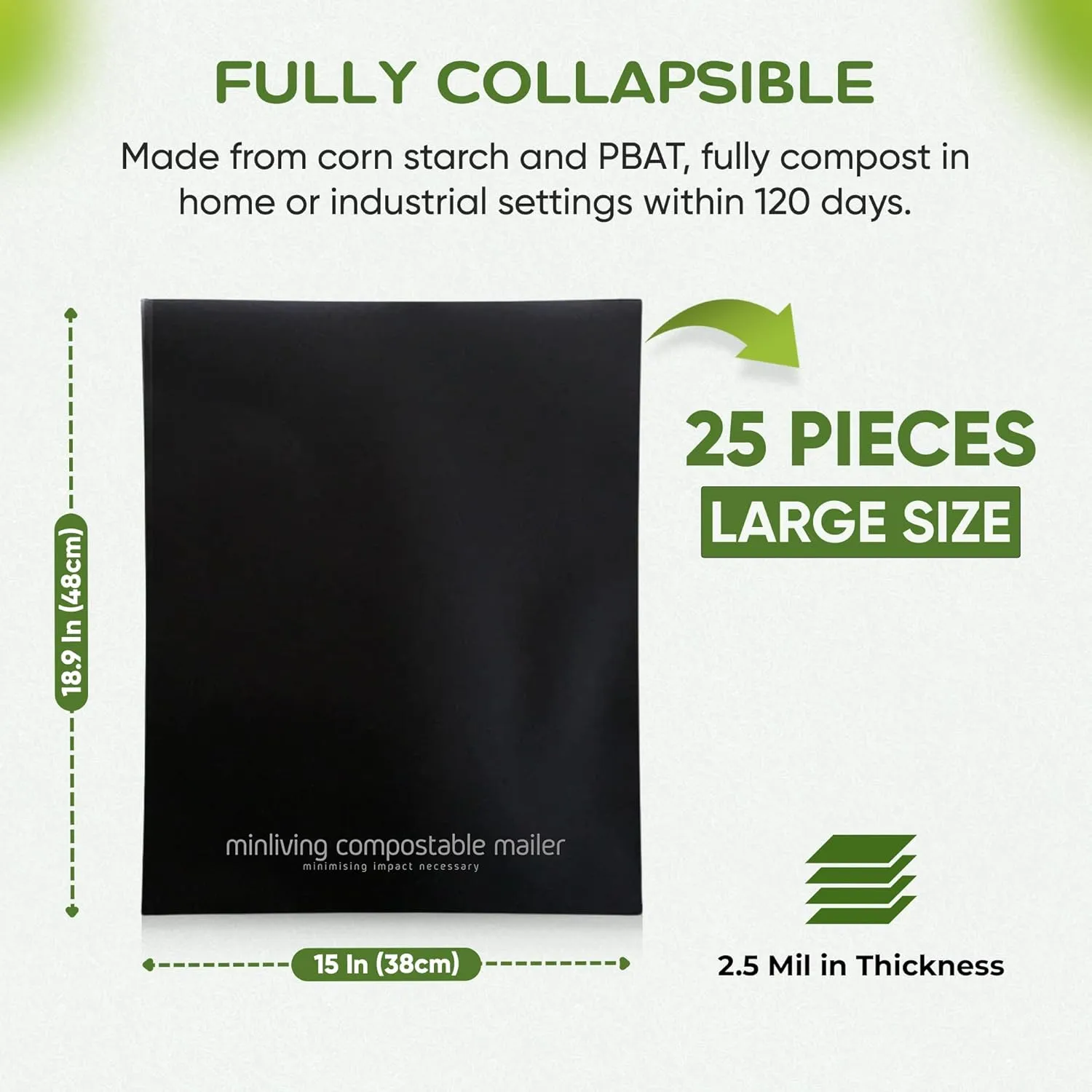 100% Compostable Biodegradable Mailers | Reusable Poly Bags | Zero-Waste Double-Seal Extra Thick | Shipping Envelopes Pouches | Certified Green Packaging - Size 14.9" x 19"