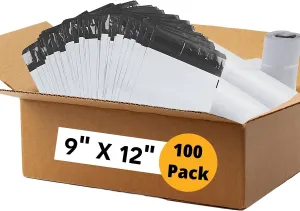 100 Count 9 X 12 Inch Bulk Blank Poly Mailer Self-Sealing Packaging Bags for Small Business (9 X 12)