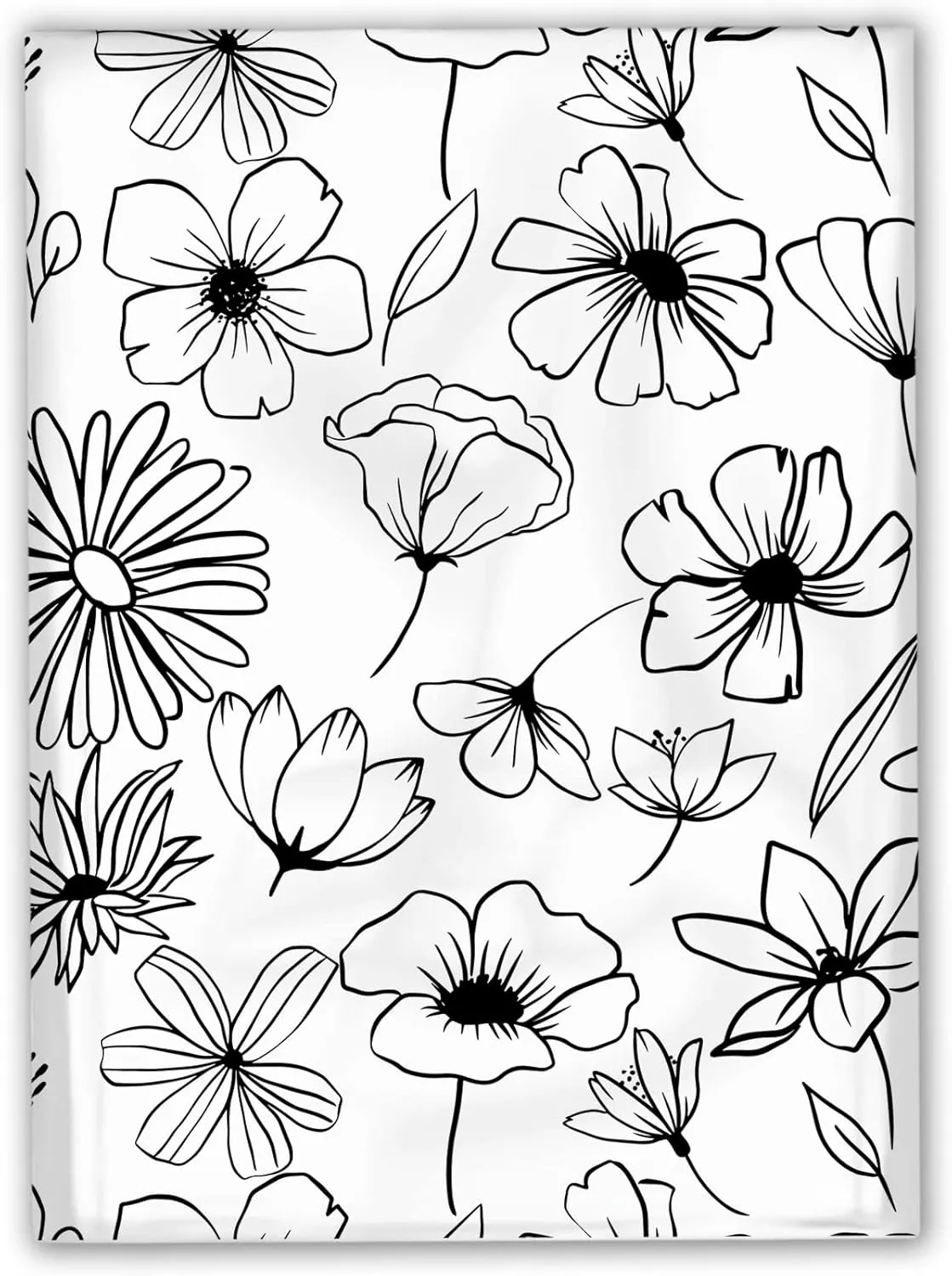 10x13 (100) Black and White Sketched Floral Summer Designer Poly Mailers Waterproof Self Sealing Tear Resistant Polymailers Shipping Envelopes Premium Printed Bags For Small Businesses