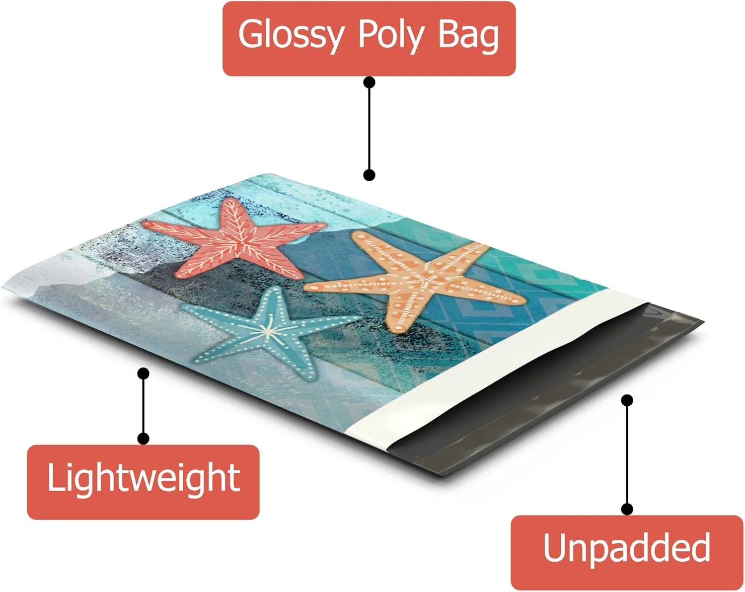 10x13 (100) Starfish Designer Poly Mailers Waterproof Self Sealing Tear Resistant Polymailers Shipping Envelopes Premium Printed Bags For Small Businesses
