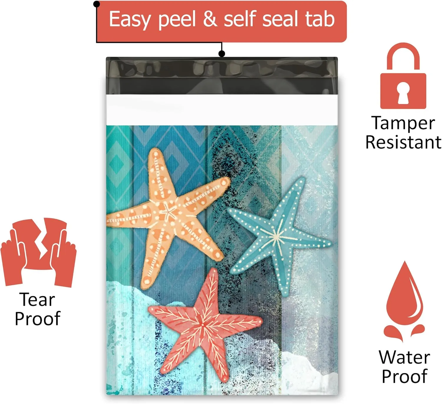 10x13 (100) Starfish Designer Poly Mailers Waterproof Self Sealing Tear Resistant Polymailers Shipping Envelopes Premium Printed Bags For Small Businesses