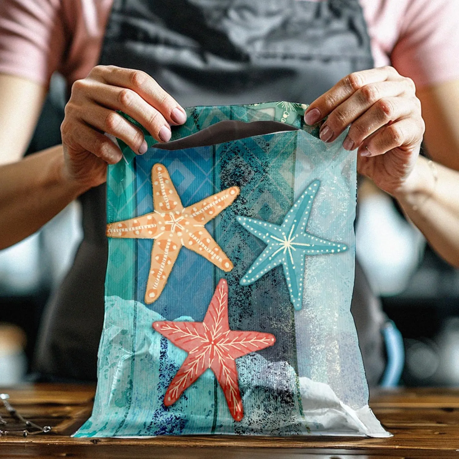 10x13 (100) Starfish Designer Poly Mailers Waterproof Self Sealing Tear Resistant Polymailers Shipping Envelopes Premium Printed Bags For Small Businesses