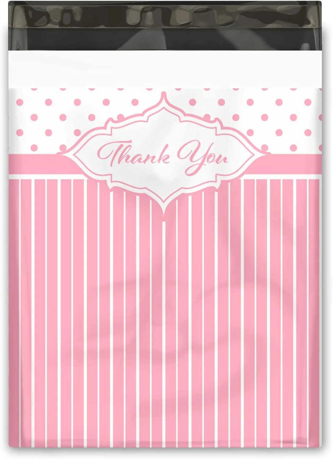 10x13 (100) Thank You Pink Stripes Polka Dots Valentine's Day Designer Poly Mailers Waterproof Self Sealing Tear Resistant Polymailers Shipping Envelopes Premium Printed Bags For Small Businesses