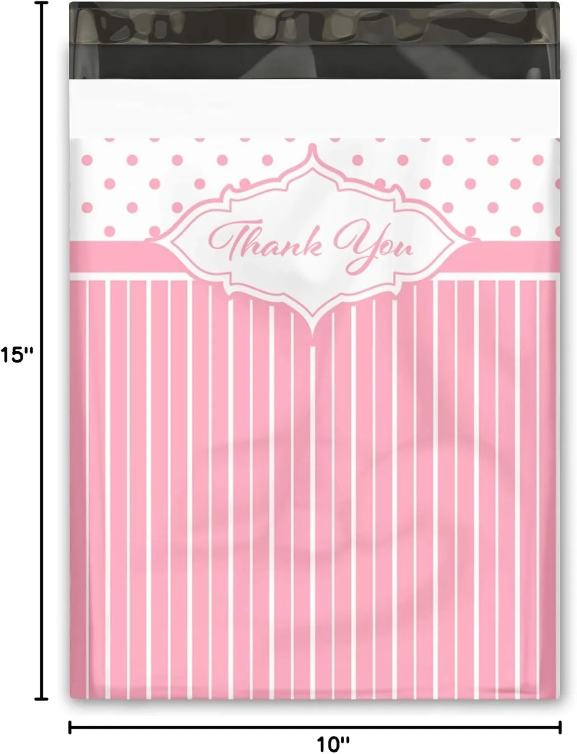 10x13 (100) Thank You Pink Stripes Polka Dots Valentine's Day Designer Poly Mailers Waterproof Self Sealing Tear Resistant Polymailers Shipping Envelopes Premium Printed Bags For Small Businesses