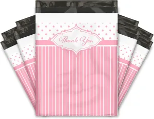10x13 (100) Thank You Pink Stripes Polka Dots Valentine's Day Designer Poly Mailers Waterproof Self Sealing Tear Resistant Polymailers Shipping Envelopes Premium Printed Bags For Small Businesses