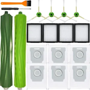 16Pcs Parts Compatible with Roomba i1  J7 i7  i3  i4  EVO i6  i8  i7 J7  Plus E5 E6 E7 Robot Vacuum Cleaner Accessories Kit, 2 Rubber Main Brush 4 Filters 4 Side Brushes 6 Vacuum Bags