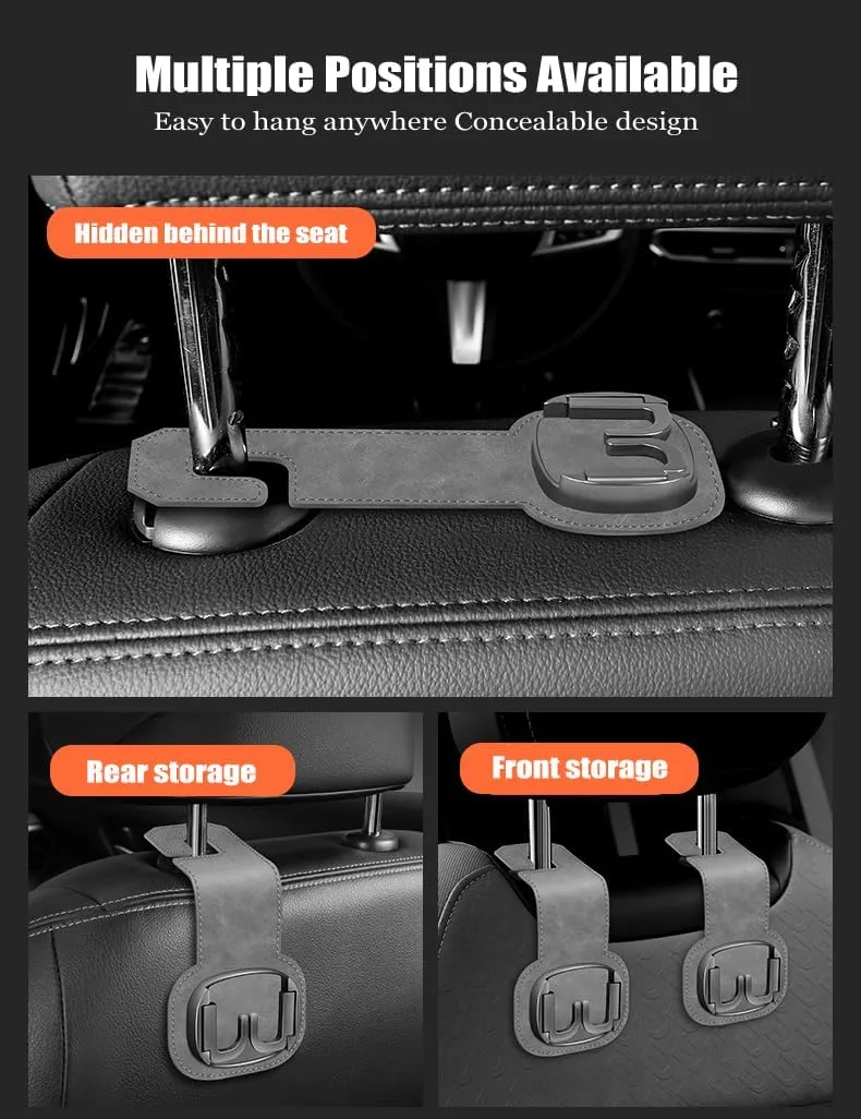 2 Pcs Car Seat Headrest Hook for Chevrolet Bolt Matiz Spark Kalos Aveo, Car Back Seat Hanger, for Handbag Purse Umbrellas Coat, Seat Back Organizer Storage Interior Accessories,A Black