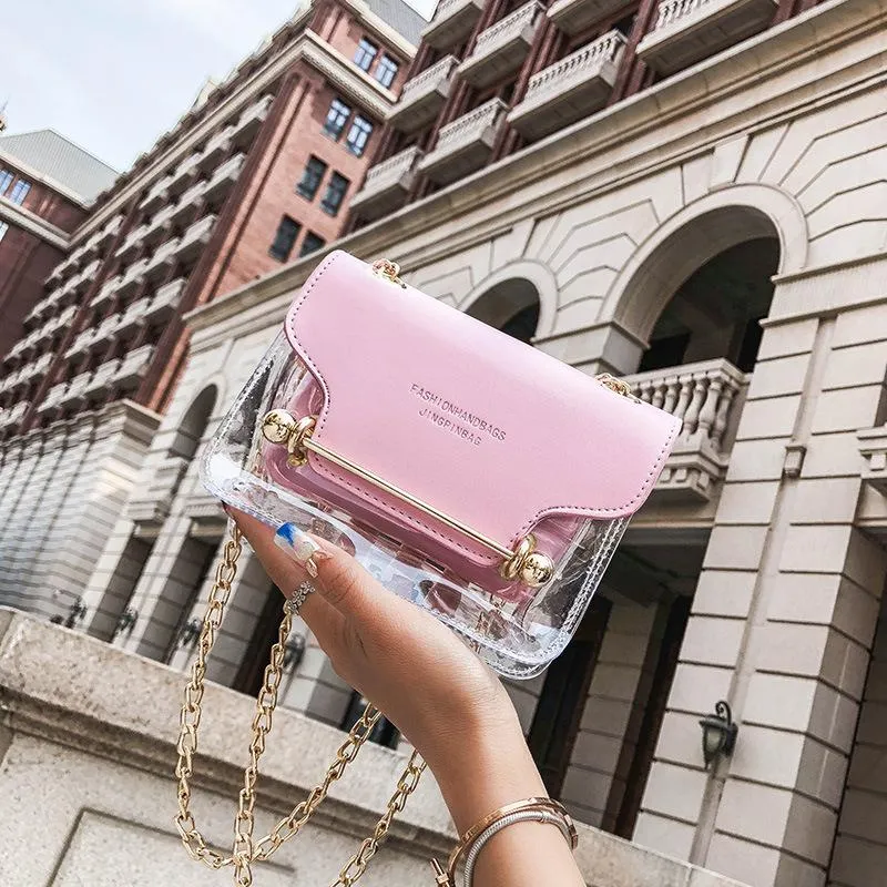 2020 Women Fashion Brand Design Small Square Shoulder Bag Clear Transparent PU Composite Messenger Bags New Female Handbags