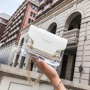2020 Women Fashion Brand Design Small Square Shoulder Bag Clear Transparent PU Composite Messenger Bags New Female Handbags