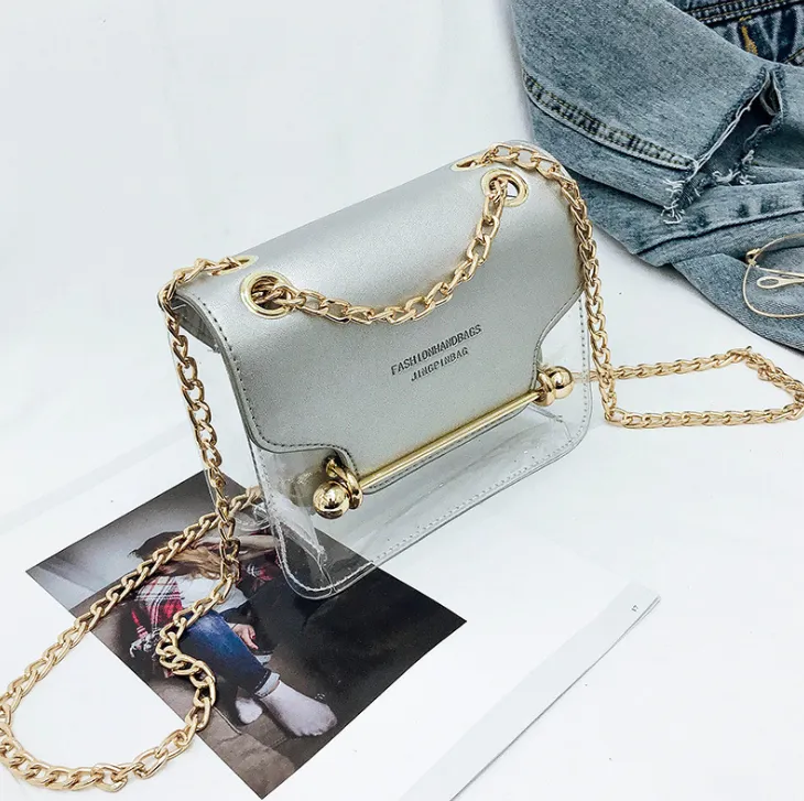 2020 Women Fashion Brand Design Small Square Shoulder Bag Clear Transparent PU Composite Messenger Bags New Female Handbags