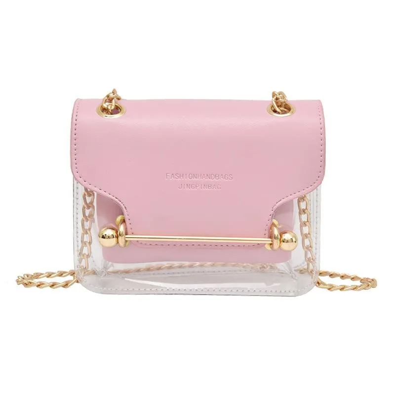 2020 Women Fashion Brand Design Small Square Shoulder Bag Clear Transparent PU Composite Messenger Bags New Female Handbags