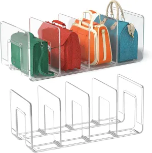 2pcs Clear Plastic Purse Handbag Organizer 4 Sections Bag Closet Shelf Divider Purse Display Stand Handbag Storage Organizer Clear Desk File Sorter Stand Holder Bookshelf (4)