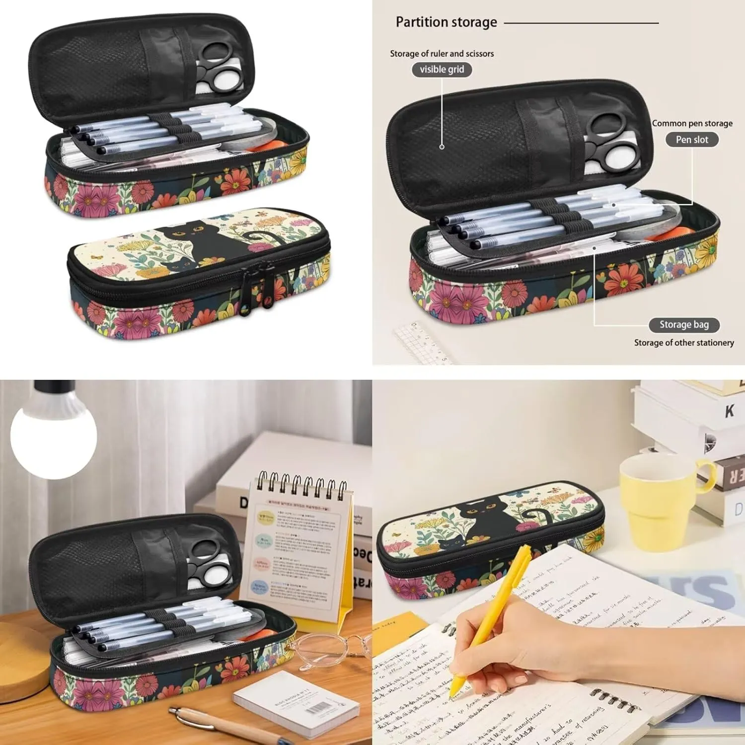 3 Pcs Cat Animal School Bookbags for Kids, Lunch Box & Pen Bags for Kids Butterfly Shoulders Package Back to School Gift Customized