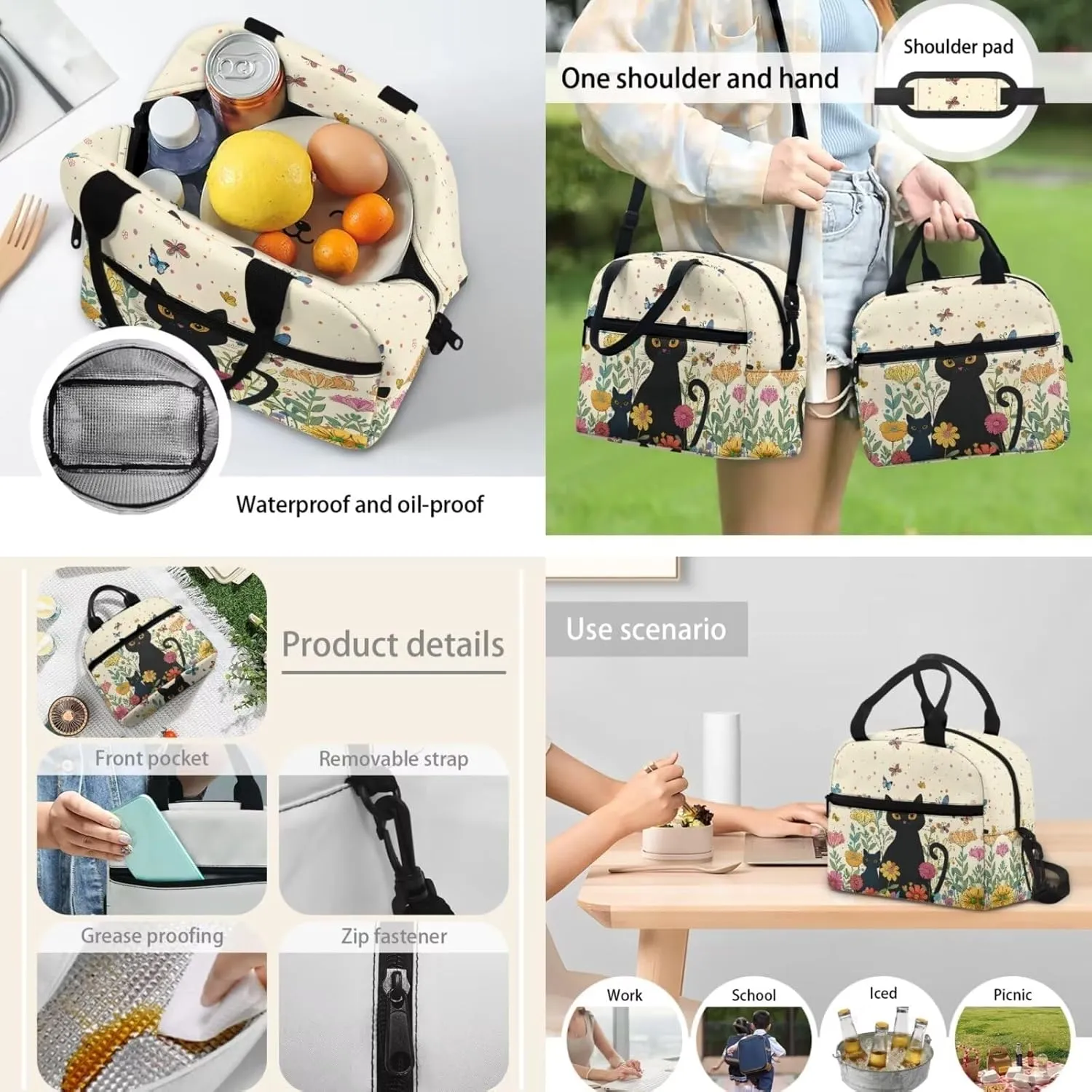 3 Pcs Cat Animal School Bookbags for Kids, Lunch Box & Pen Bags for Kids Butterfly Shoulders Package Back to School Gift Customized