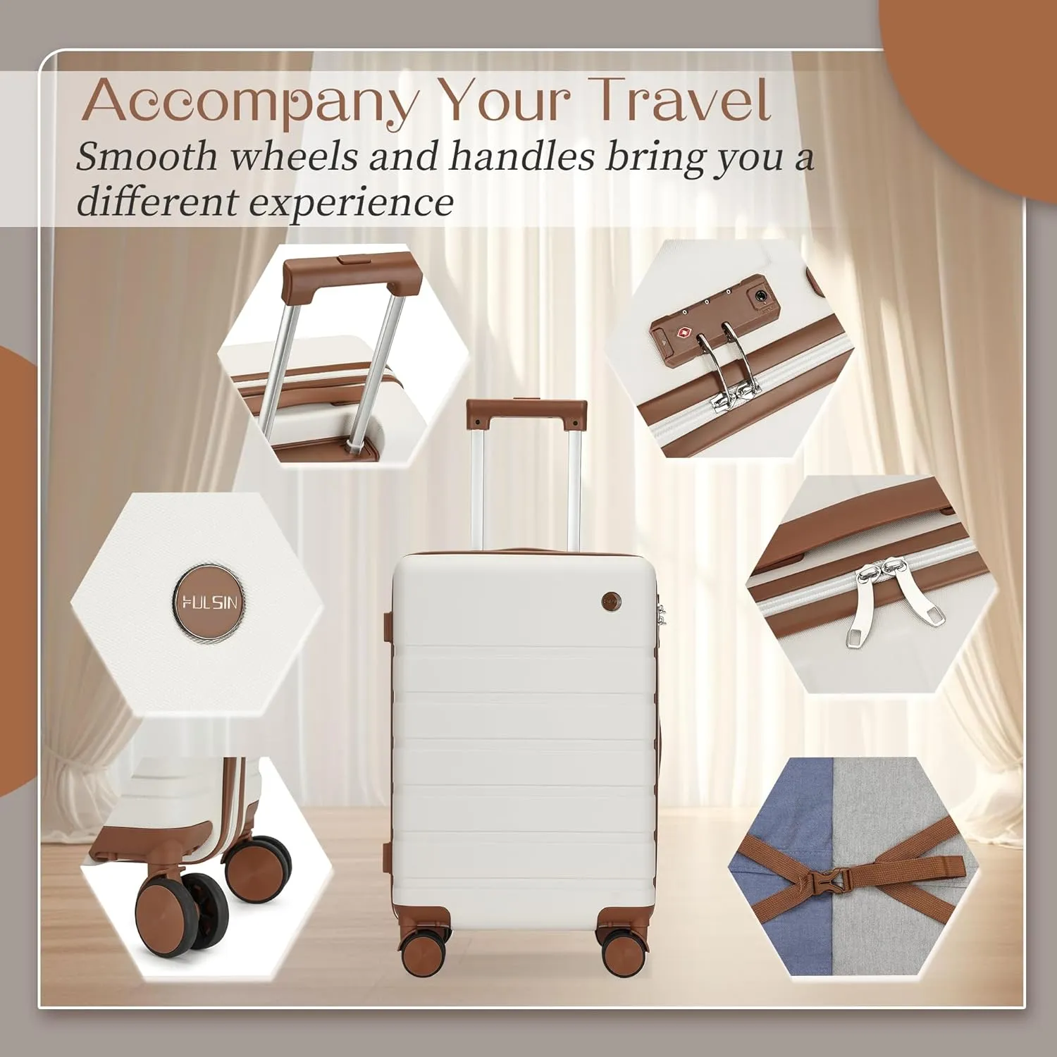 3 Piece Luggage Sets,Hardshell Suitcase with Spinner Wheels,Rolling Travel Suitcases Sets,Hardside Luggage Sets for Women and Men (White, 3PCS Set)