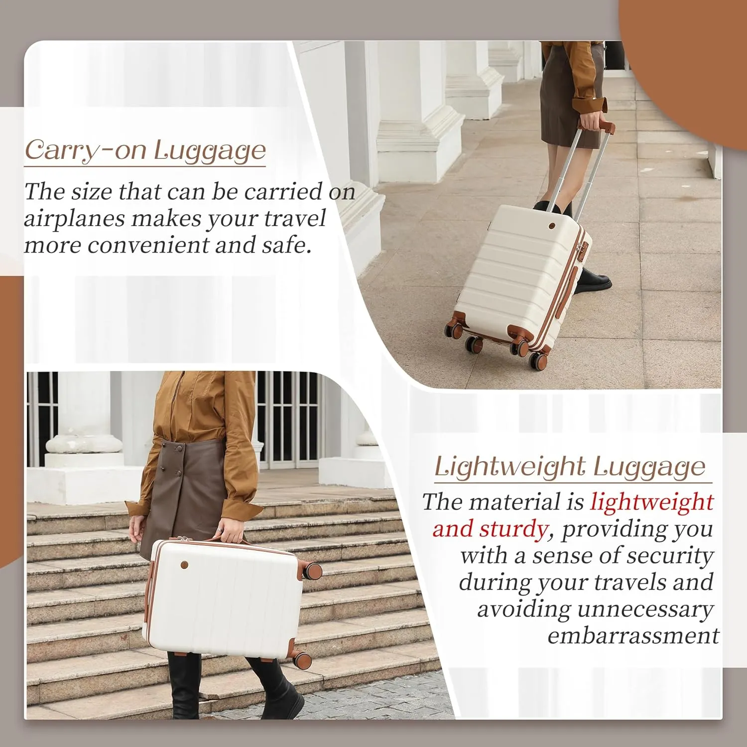 3 Piece Luggage Sets,Hardshell Suitcase with Spinner Wheels,Rolling Travel Suitcases Sets,Hardside Luggage Sets for Women and Men (White, 3PCS Set)