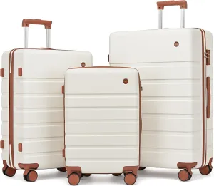 3 Piece Luggage Sets,Hardshell Suitcase with Spinner Wheels,Rolling Travel Suitcases Sets,Hardside Luggage Sets for Women and Men (White, 3PCS Set)