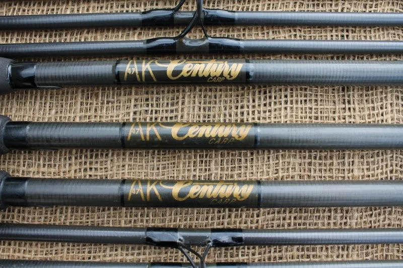 3 x Century AK47 Twin Tip Old School  Carbon Carp Fishing Rods. 1990s. 12'6".2.5lb And 3.5lb T/C.