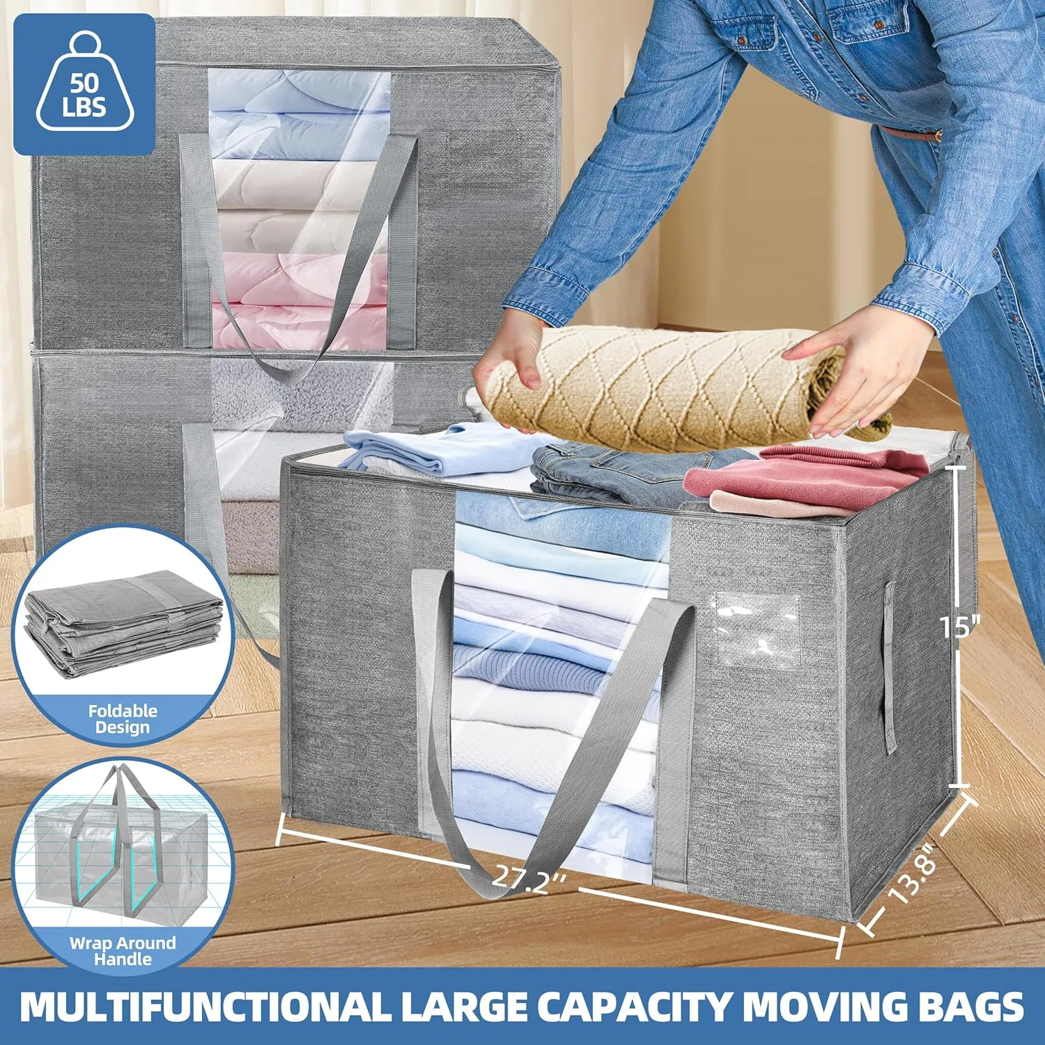 6 Pack Moving Bags Heavy Duty Storage Bags With Zippers And Strong Handles Packing Bags For Moving Storage Travel Camping Space Saving Alternative To Moving Boxes College Essentials Moving Supplies