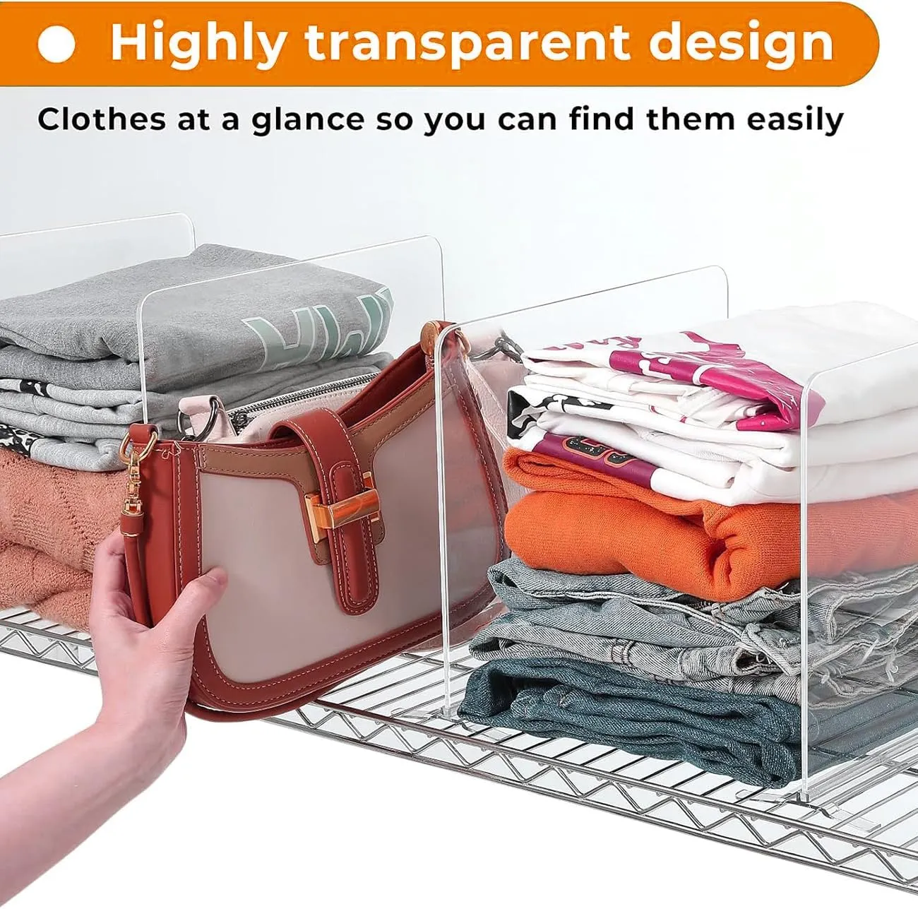 6 Pack Shelf Dividers for Wire Shelves, Acrylic Clear Closet Organizers and Storage for Sweater, Shirts, Bookshelf Handbags Separators Dividers for Closet Organization in Bedroom/Kitchen/Office/Pantry