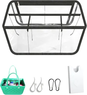 6Pcs Clear Beach Bag Organizer Accessories for Bogg Bag X Large, with Insert Phone Holder Carabiner Key Organizing Your Bag and Divide Space (Black)
