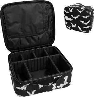 9CH Goth Makeup Organizer Bag, Halloween Makeup Bags Large Cosmetic Bag with Adjustable Dividers Portable Bat Cosmetic Case for Make up Brushes Toiletry Jewelry（Black Bats）