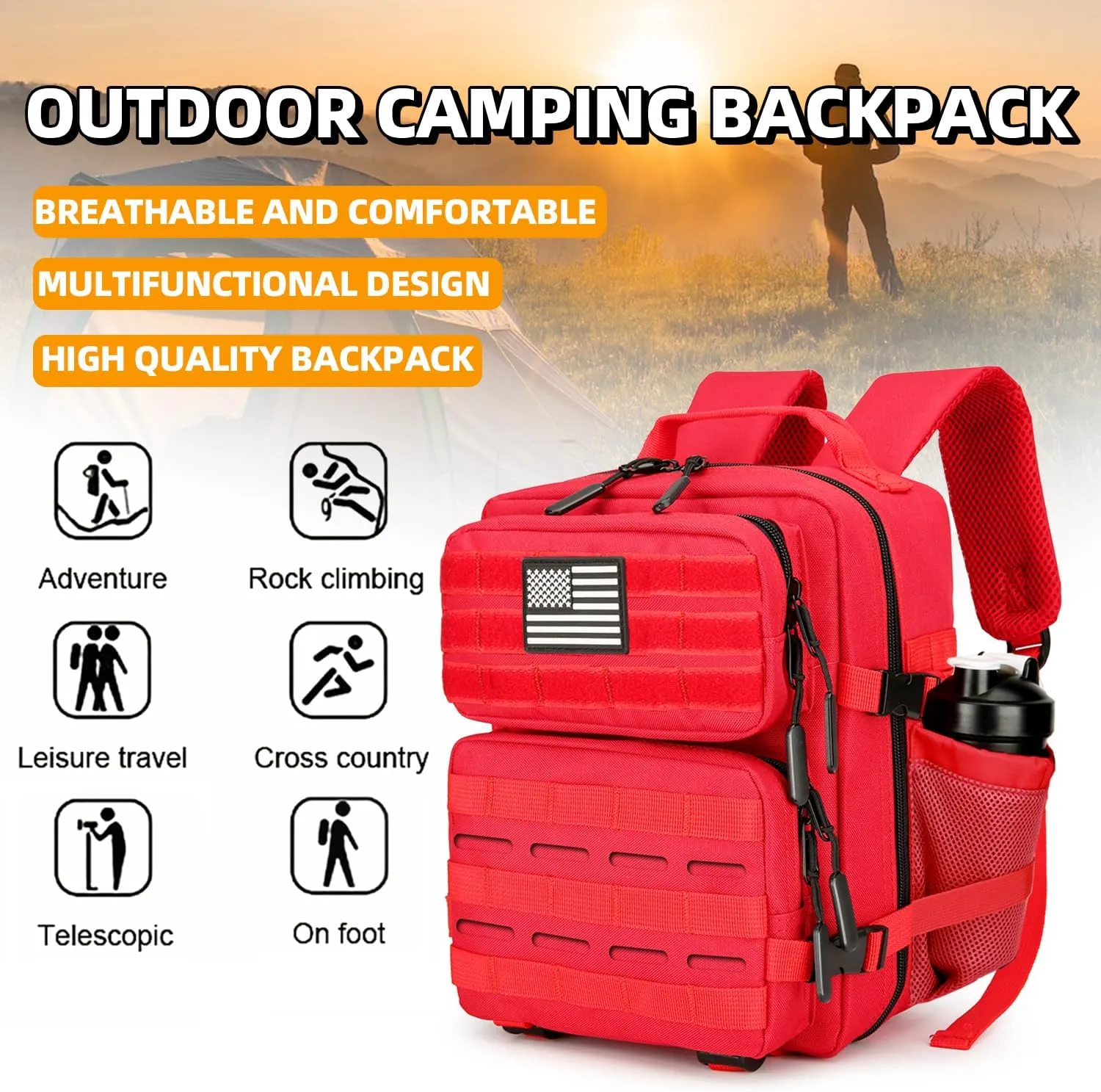 9L Tactical Assault Backpack Gym Pack Hiking Travel Camping Backpack（Red）