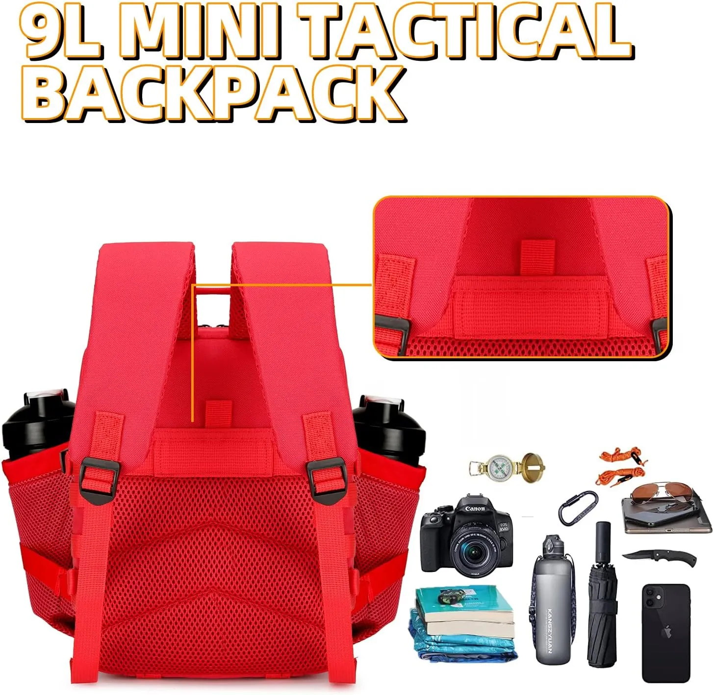 9L Tactical Assault Backpack Gym Pack Hiking Travel Camping Backpack（Red）
