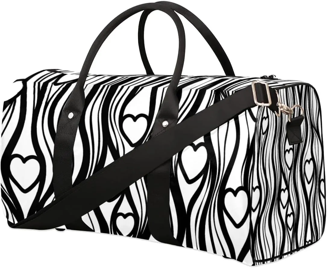 Abstract Curve Heart Travel Duffel bag for Men Women Weekender Overnight Bag Gym Bag Carry On Luggage Bags for Yoga Workout Sports