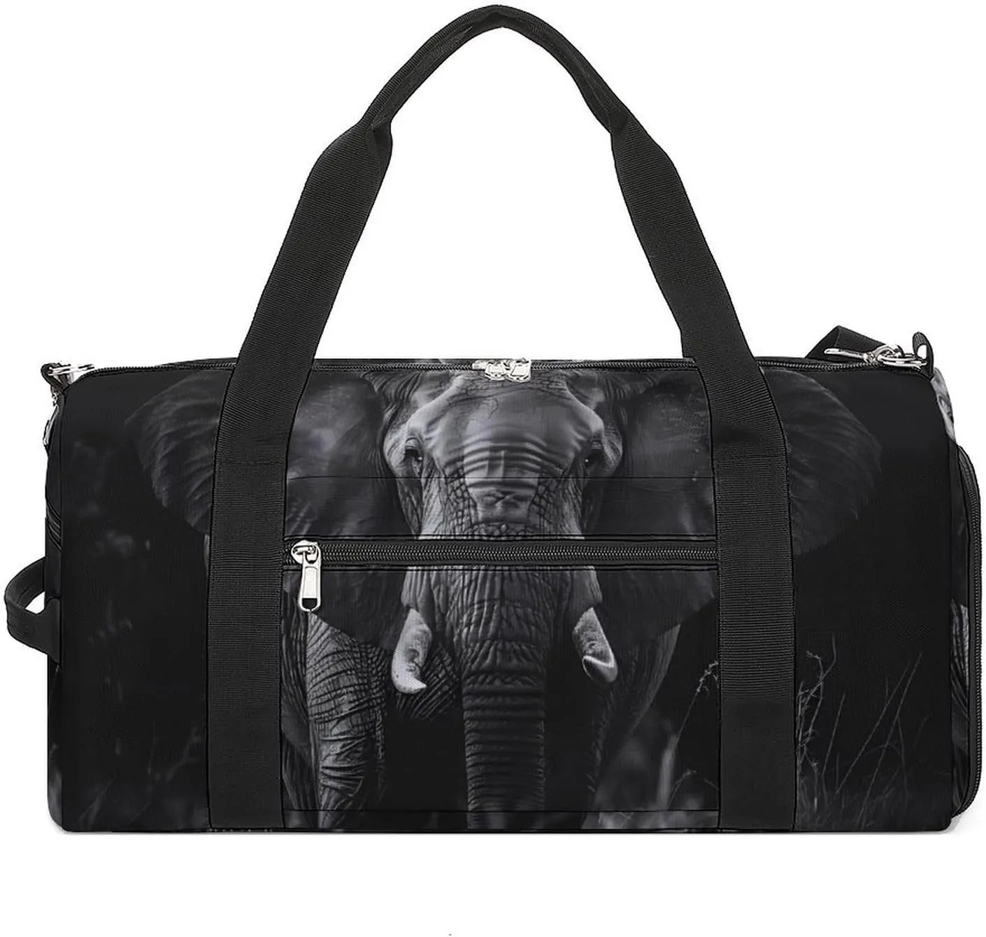 African Elephant Black And White Gym Sport Bag Travel Duffel Bags Tote with Shoe Compartment Water Resistant Pouch Unisex
