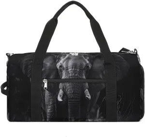 African Elephant Black And White Gym Sport Bag Travel Duffel Bags Tote with Shoe Compartment Water Resistant Pouch Unisex