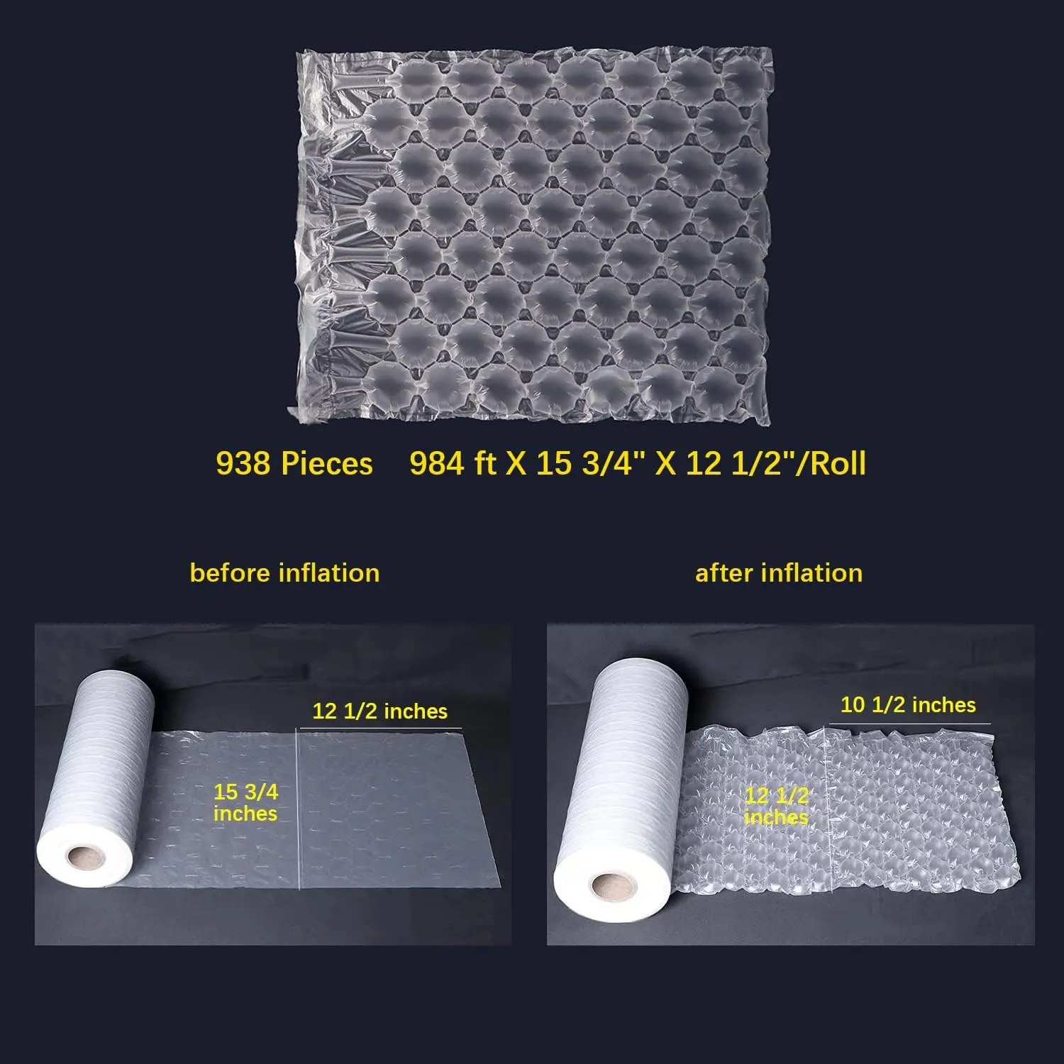 Air Cushion Bubble Film PK003, Void Filling Bags 984 ft X 15 3/4 in X 12 1/2 in per Roll, Inflatable Packaging Bag, Working With T8/T30 Cushion Machine
