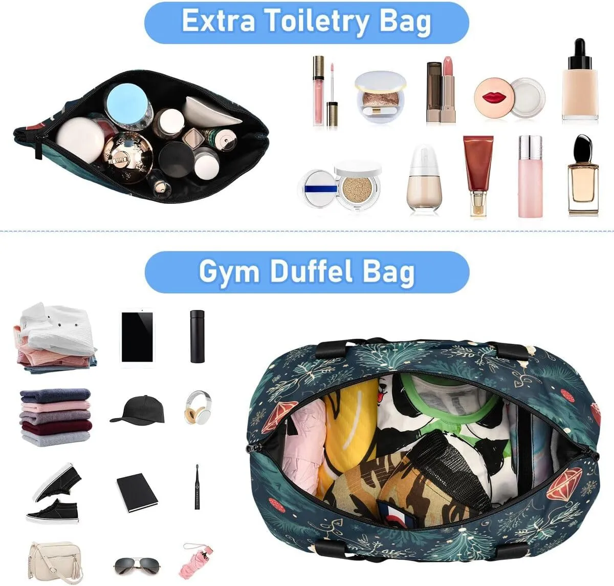 ALAZA Green Snowflake Snow Ball Xmas Travel Duffel Bag with Shoe Compartment Tote Bag Weekender Overnight Bag with Wet Pocket for Travel,Gym,Yoga,Swimming