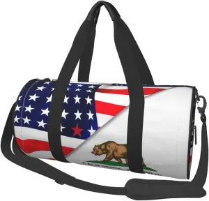 American Flag and California Flag Duffel Tote for Men and Women Backpacking Travel and Storage Shoulder Bag
