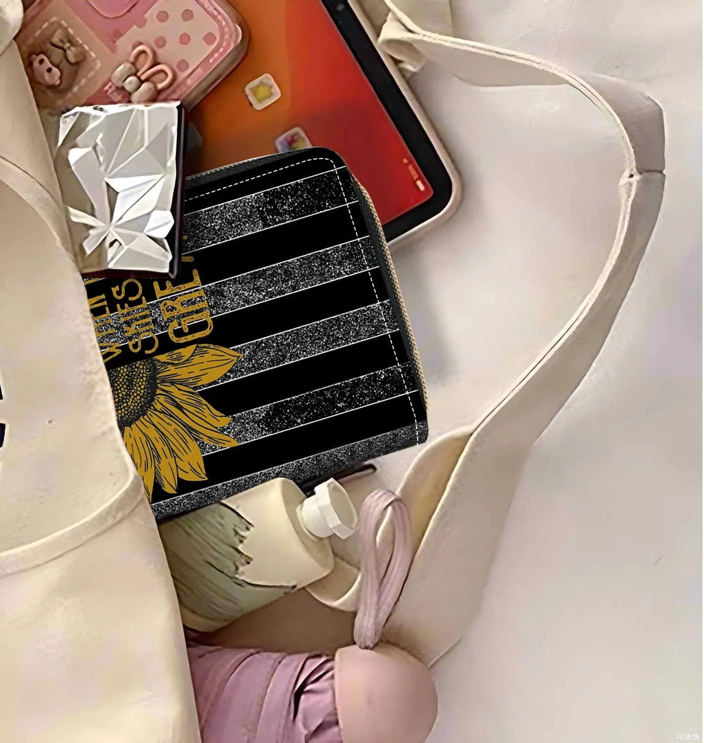 American Flag and Sunflower Quotes Print Wallet for Women Large Capacity Wallet Credit Card Holder PU Leather Zipper Clutch Purse Phone Wallet