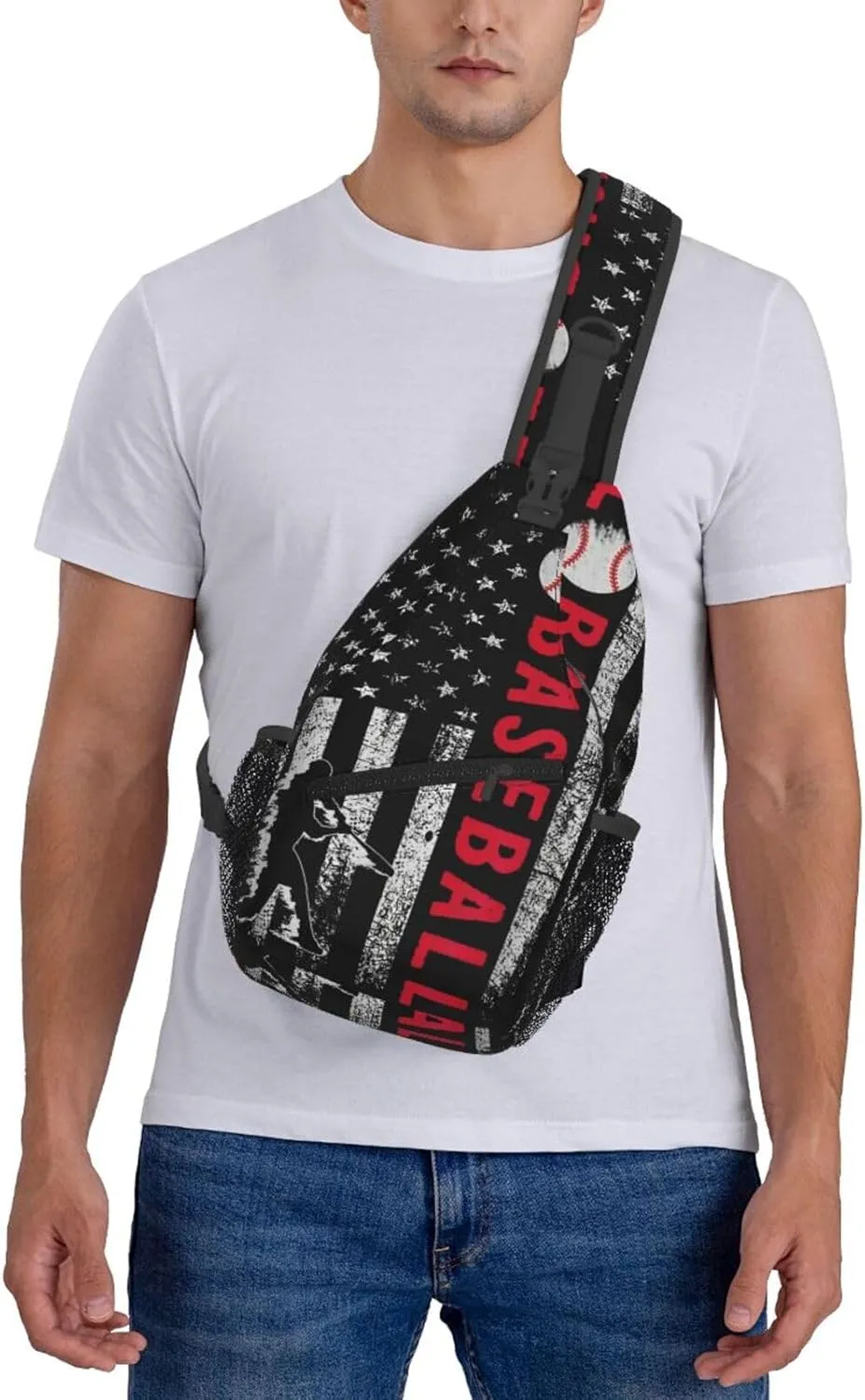 American Flag Baseball Chest Bags Crossbody Sling Bag Shoulder Bag Travel Hiking Daypack For Men Women