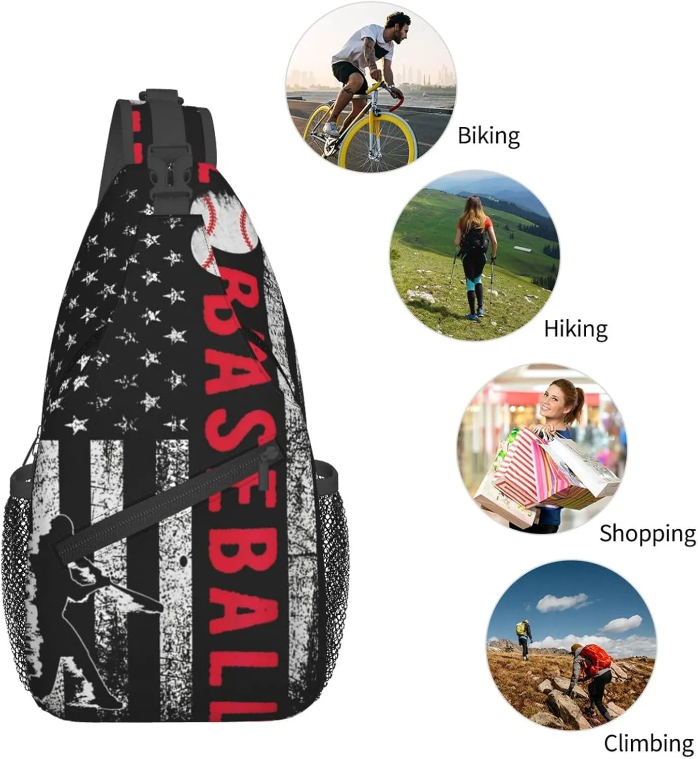 American Flag Baseball Chest Bags Crossbody Sling Bag Shoulder Bag Travel Hiking Daypack For Men Women
