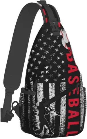 American Flag Baseball Chest Bags Crossbody Sling Bag Shoulder Bag Travel Hiking Daypack For Men Women