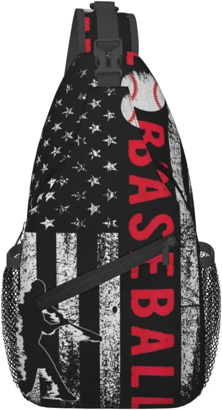 American Flag Baseball Chest Bags Crossbody Sling Bag Shoulder Bag Travel Hiking Daypack For Men Women