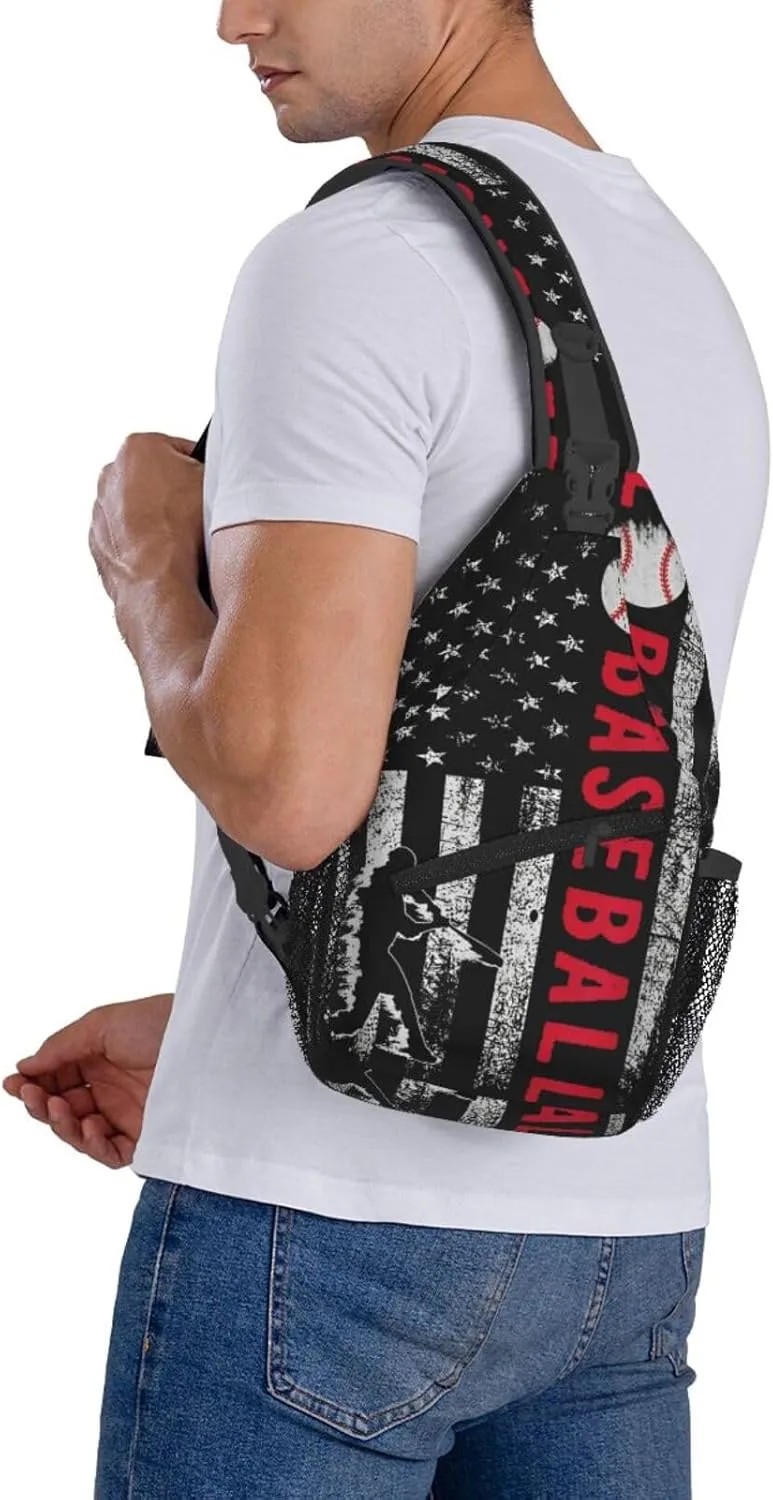 American Flag Baseball Chest Bags Crossbody Sling Bag Shoulder Bag Travel Hiking Daypack For Men Women