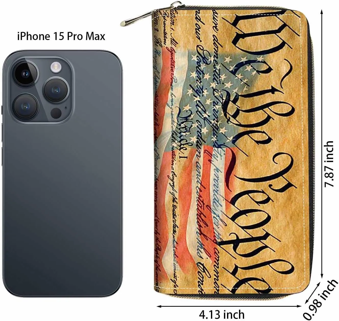 American Flag Constitution We The People Print Wallet for Women Large Capacity Wallet Credit Card Holder PU Leather Zipper Clutch Purse Phone Wallet