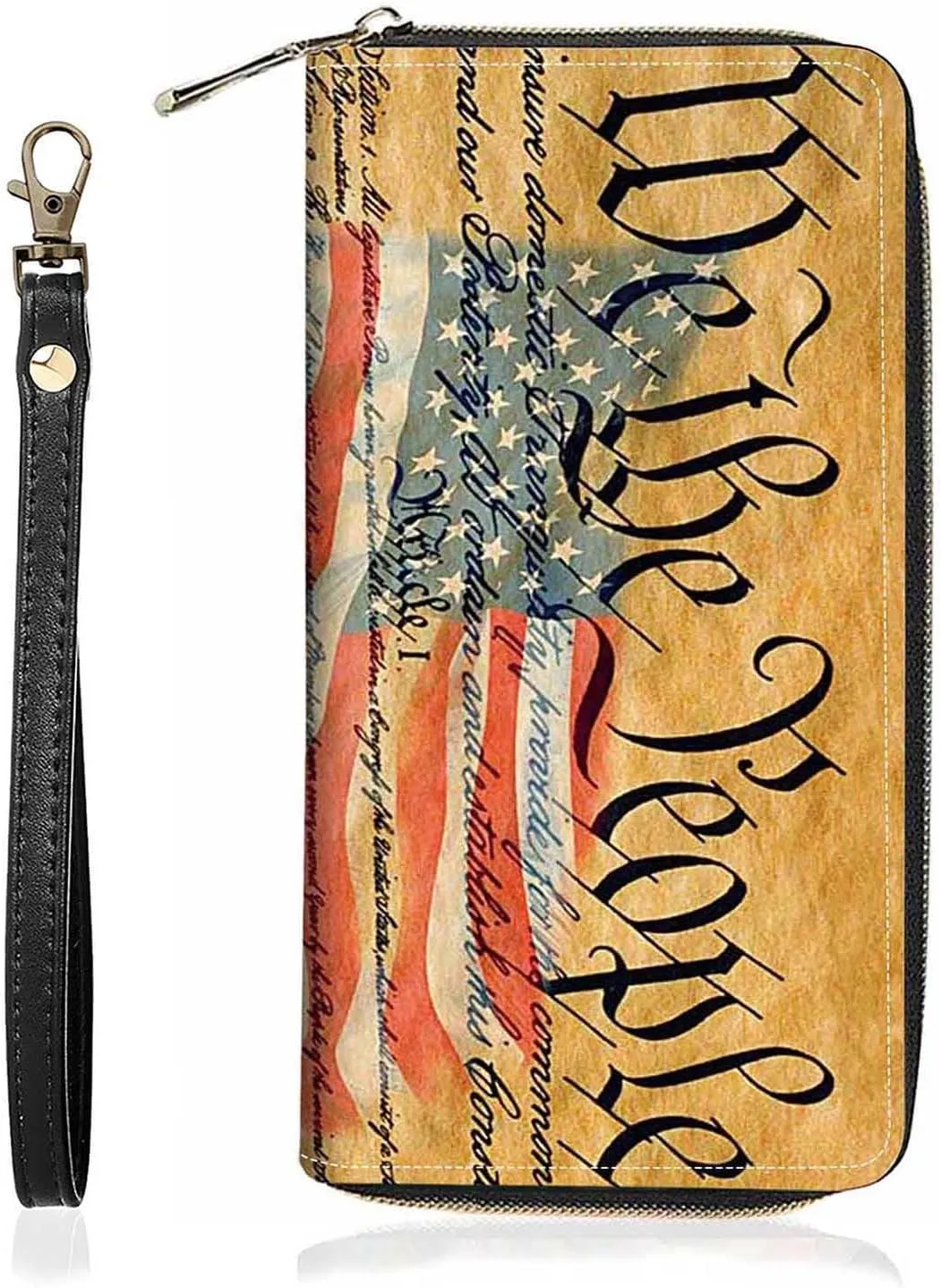 American Flag Constitution We The People Print Wallet for Women Large Capacity Wallet Credit Card Holder PU Leather Zipper Clutch Purse Phone Wallet