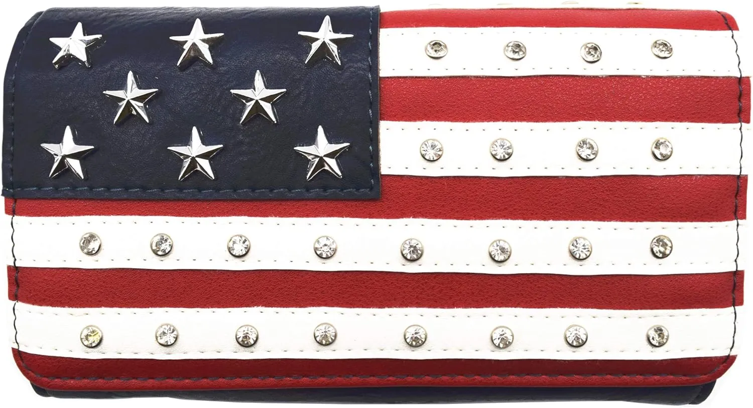 American Flag USA Stars and Stripes Patriotic Leather Purse Women Rhinestone Country Handbag Wallet Set Red White and Blue