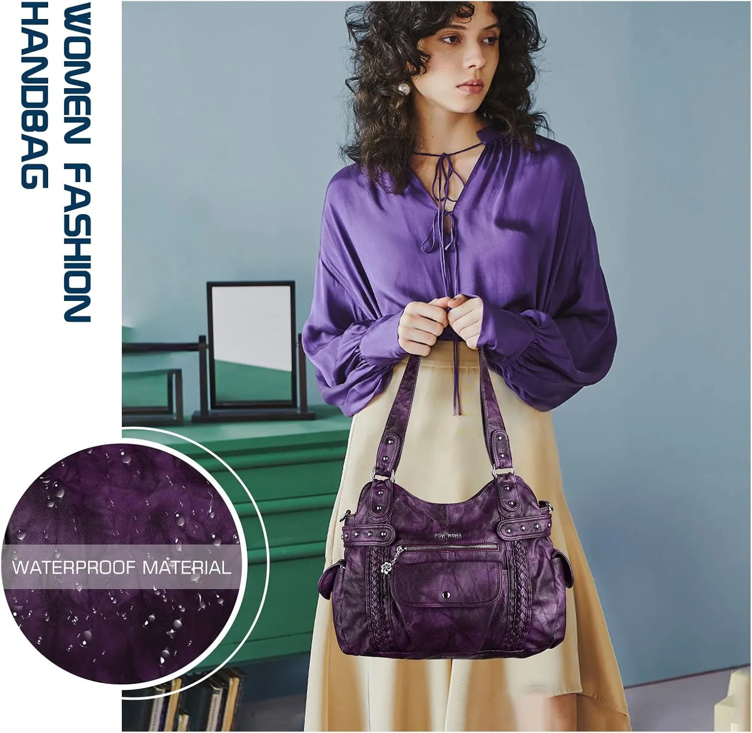Angel Barcelo Roomy Fashion Hobo Womens Handbags Ladies Purse Satchel Shoulder Bags Tote Washed Leather Bag