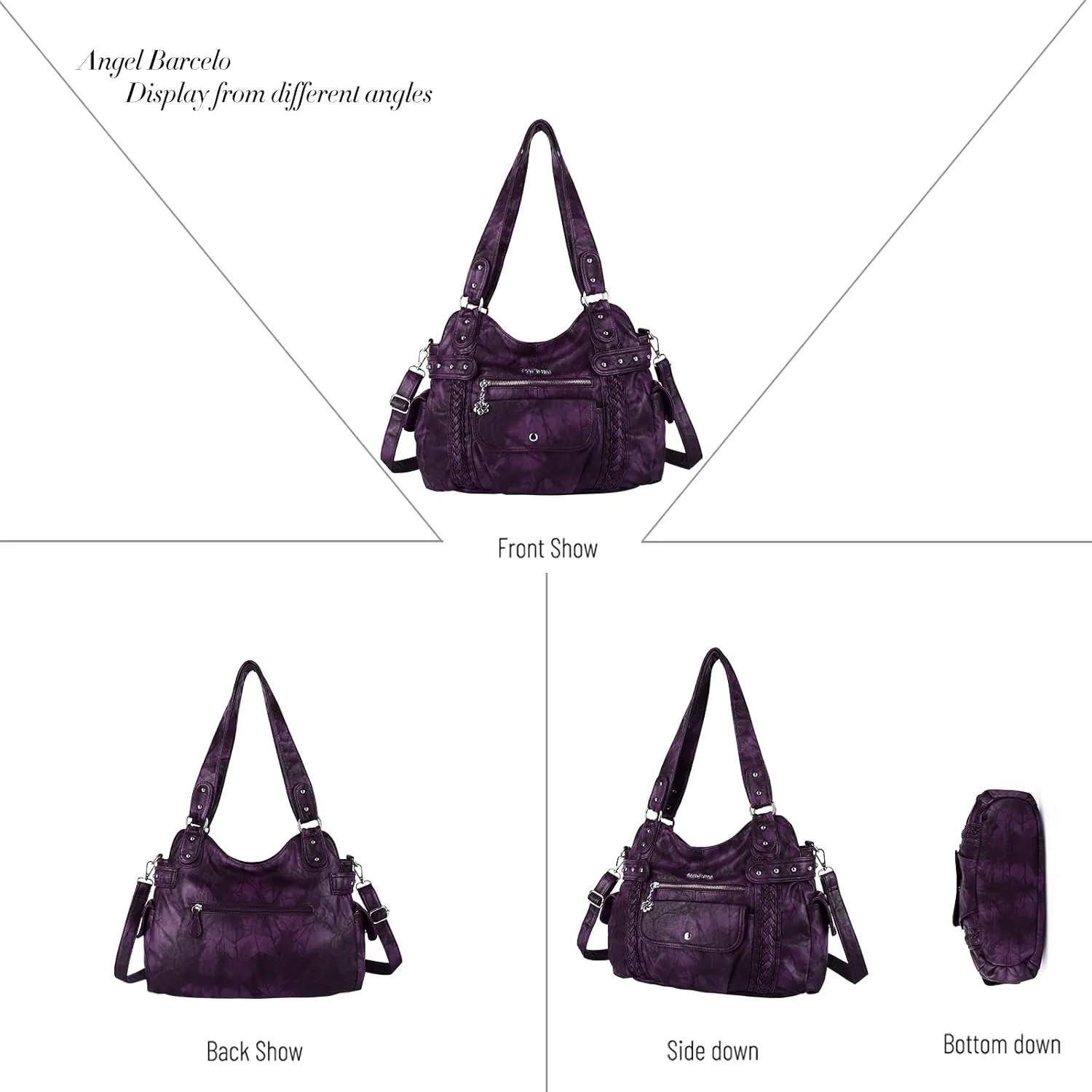 Angel Barcelo Roomy Fashion Hobo Womens Handbags Ladies Purse Satchel Shoulder Bags Tote Washed Leather Bag